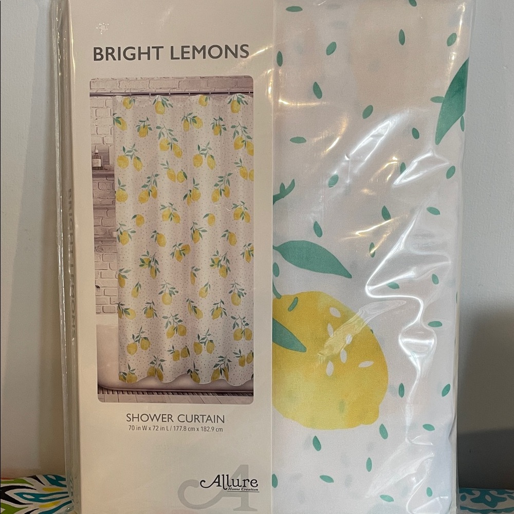Allure Bright Lemons Shower Curtain - White and Yellow NWT